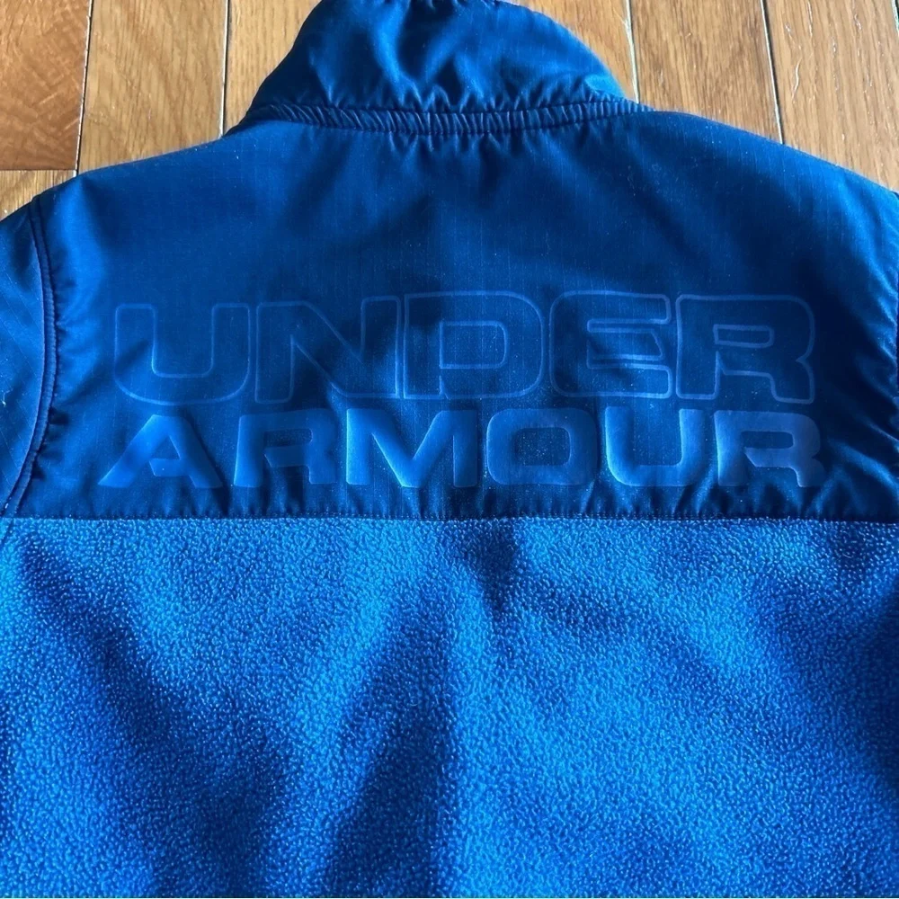 Under Armour Youth Boys Size 6 Full Zip Fleece Jacket Navy Blue Logo ColdGear